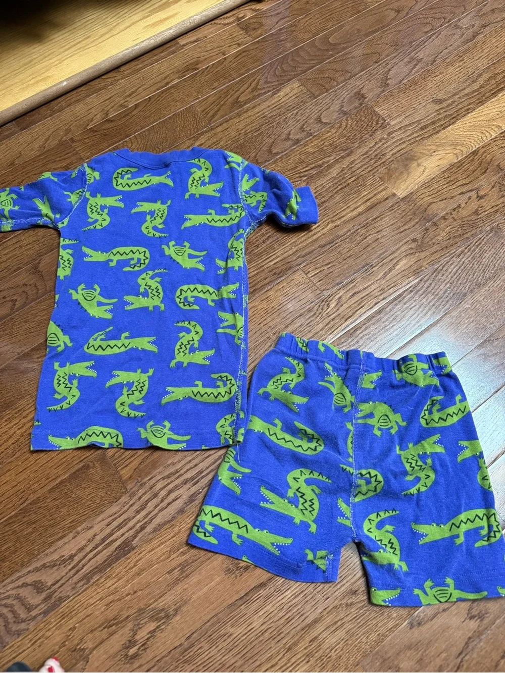 Hanna Anderson Kids Alligator Print Short Pajama Set - Blue and Green US 6-7